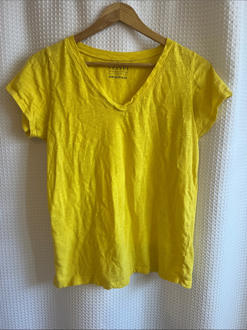 Velvet Bright Yellow V-Neck Short Sleeve Tee